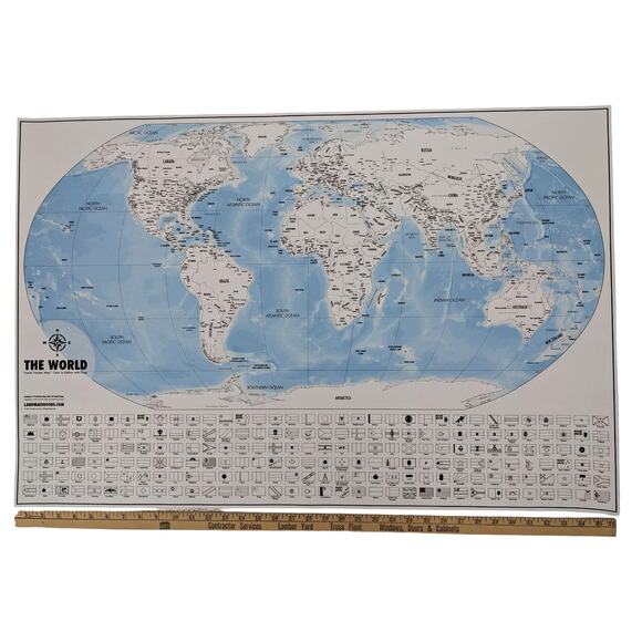 WORLD MAP TRAVEL POSTER Ready to Color-In 24x36 Countries Flags ~ Landmass Goods - Picture 6 of 8